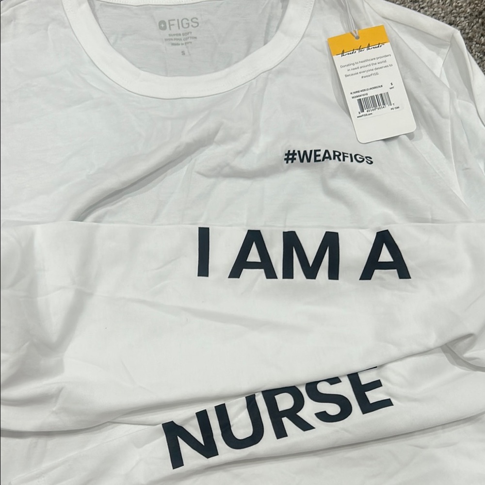 White FIGS Nurse T-Shirt with Bold Print